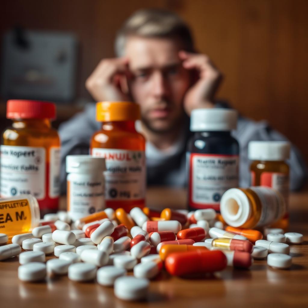Analgésicos y medicamentos sobre una mesa